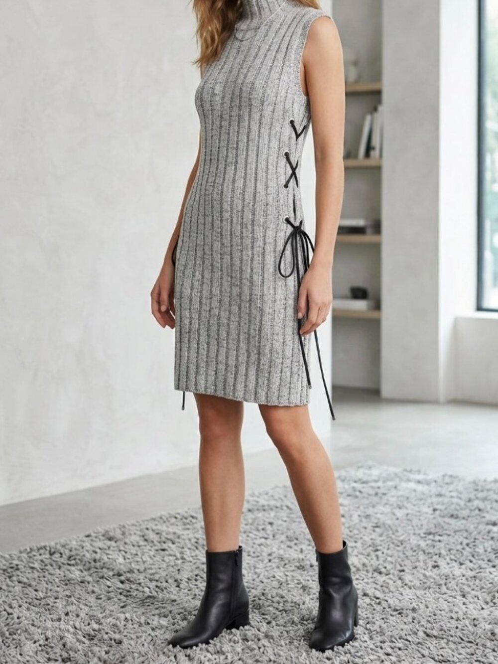 BCBGMAXAZRIA Mock Neck Bodycon Mini Dress Women’s Size S Lightweight Ribbed Knit